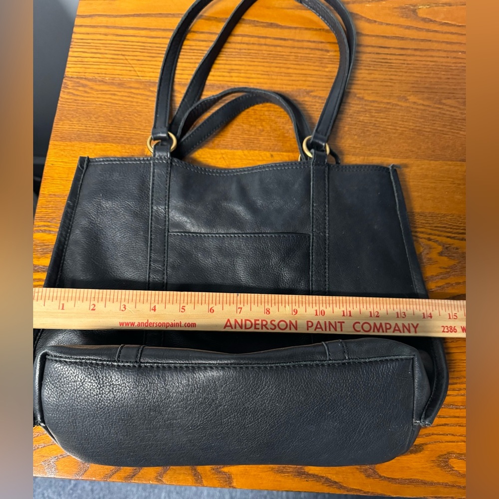 Margot Newyork Black Leather Purse ~ 100% Leather 14”W x 11”T - Picture 10 of 15